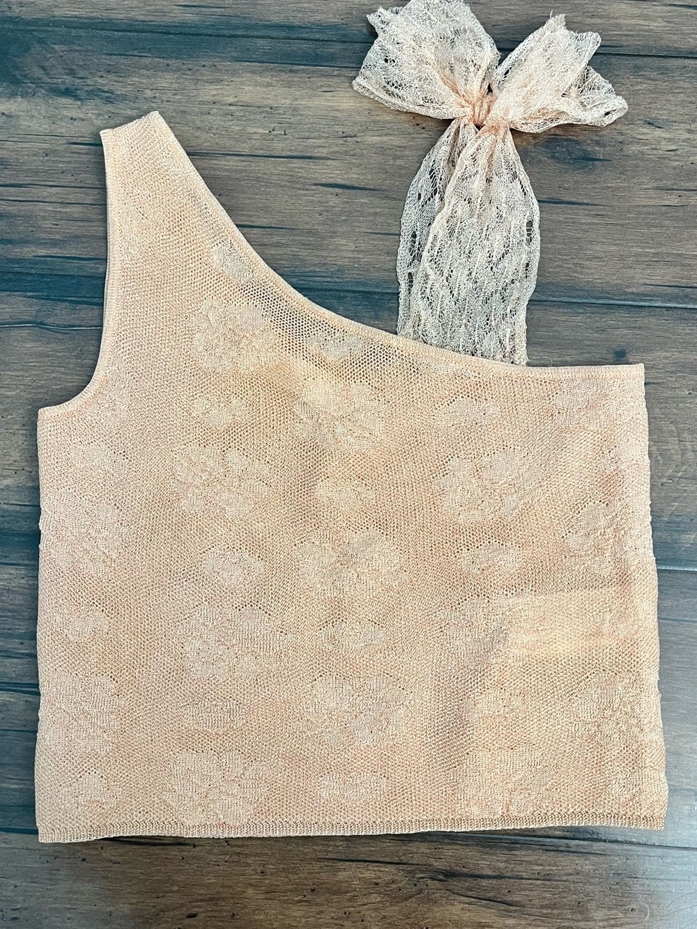 Zara Peach One-Shoulder Lace Tie Knit Tank